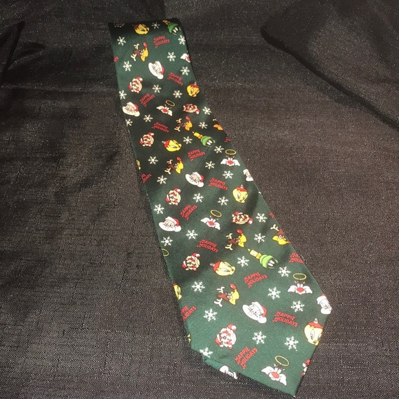 WARNER BROS STUDIO STORE 1996 Christmas Silk Tie - Picture 1 of 5